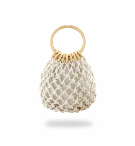 Paçuli Moda Ahşap Saplı Ekru El Örmesi Çanta