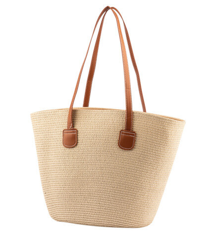 Paçuli Moda Bej Rafya Örme Plaj Çantası