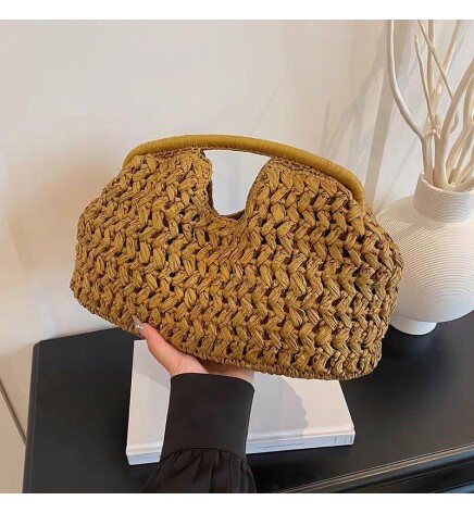 Paçuli Moda Camel Hasır Omuz Çantası