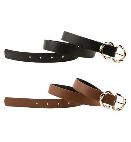 Paçuli Moda Çift D Tokalı İkili Set Siyah_Taba Kadın Kemeri