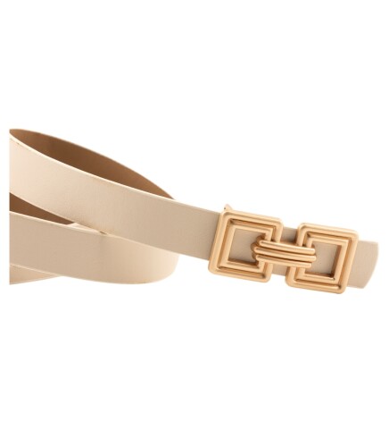 Paçuli Moda Çift Kare Tokalı Bej Kadın Kemer