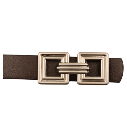 Paçuli Moda Çift Kare Tokalı Deri Kahverengi Kadın Kemer