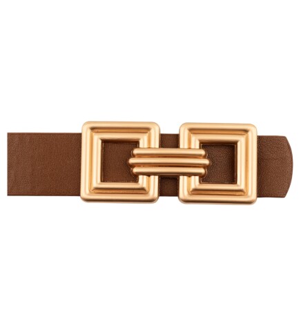 Paçuli Moda Çift Kare Tokalı İkili Set Siyah_Taba Kadın Kemer