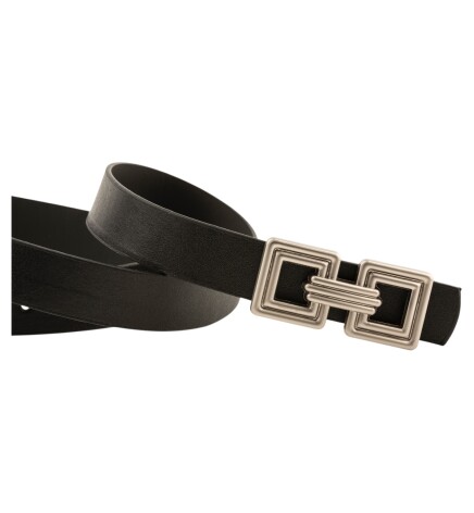 Paçuli Moda Çift Kare Tokalı Siyah Kadın Kemer