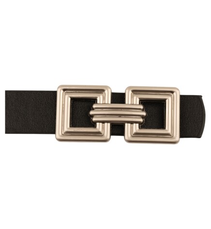 Paçuli Moda Çift Kare Tokalı Siyah Kadın Kemer