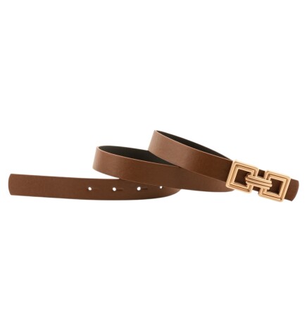 Paçuli Moda Çift Kare Tokalı Taba Kadın Kemer