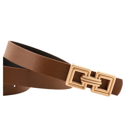 Paçuli Moda Çift Kare Tokalı Taba Kadın Kemer