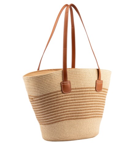 Paçuli Moda Çizgili Hasır Plaj Çantası