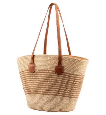 Paçuli Moda Çizgili Hasır Plaj Çantası