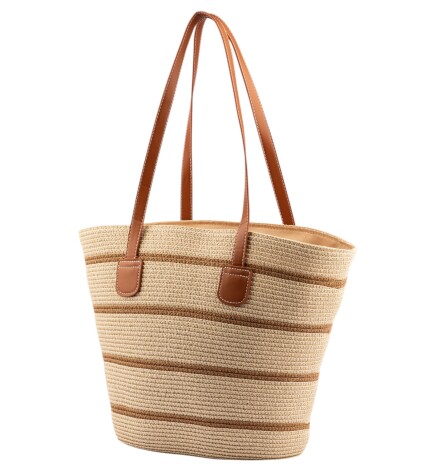 Paçuli Moda Çizgili Hasır Plaj Çantası
