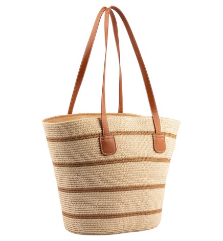 Paçuli Moda Çizgili Hasır Plaj Çantası