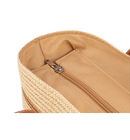 Paçuli Moda Çizgili Hasır Plaj Çantası