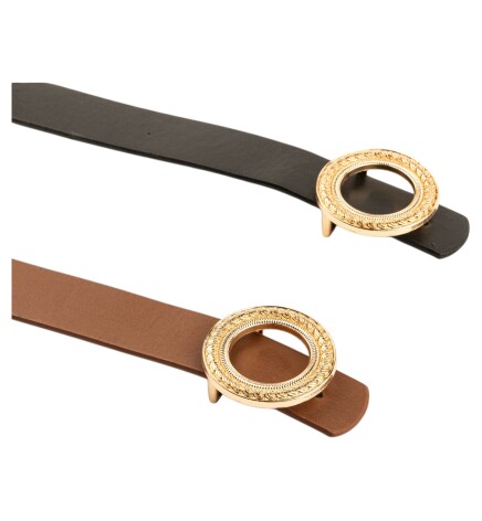 Paçuli Moda Desenli Halka Tokalı İkili Set Siyah_Taba Kadın Kemeri