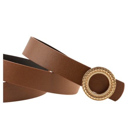 Paçuli Moda Desenli Halka Tokalı Taba Kadın Kemeri