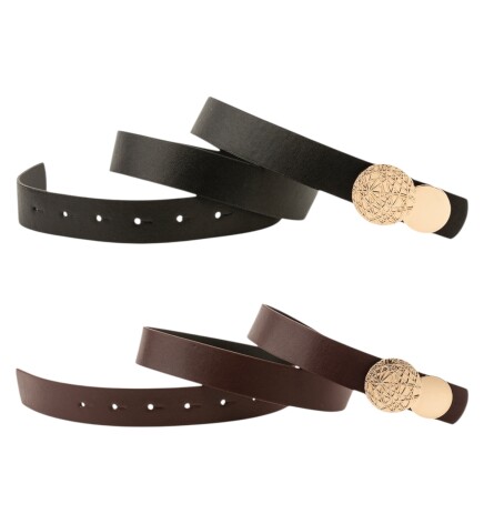 Paçuli Moda Desenli Yuvarlak Tokalı İkili Set Bordo_Siyah Kadın Kemeri