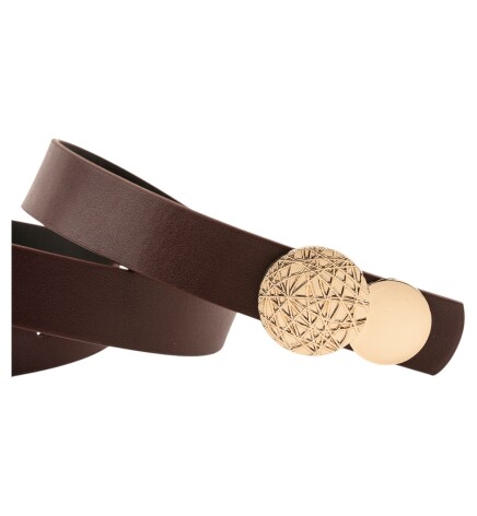 Paçuli Moda Desenli Yuvarlak Tokalı İkili Set Bordo_Siyah Kadın Kemeri