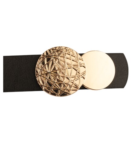 Paçuli Moda Desenli Yuvarlak Tokalı Siyah Kadın Kemeri