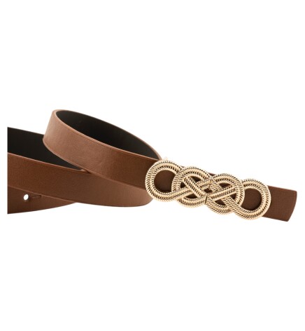 Paçuli Moda İkili Düğüm Tokalı Taba Kadın Kemer