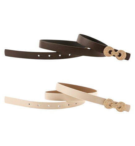Paçuli Moda İnce Düğüm Tokalı İkili Kahverengi_Bej Kadın Kemeri