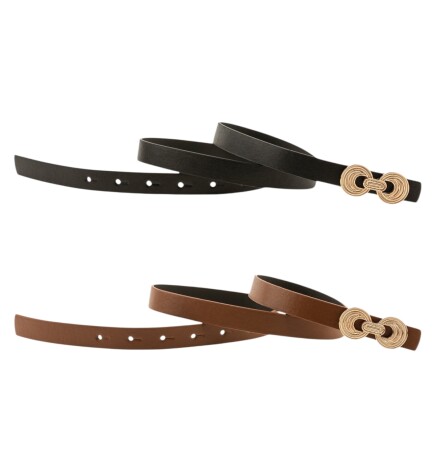 Paçuli Moda İnce Düğüm Tokalı İkili Siyah_Taba Kadın Kemeri