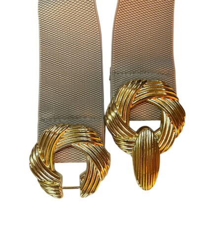 Paçuli Moda Kadın Burgu Tokalı Lastikli Bej Kemer