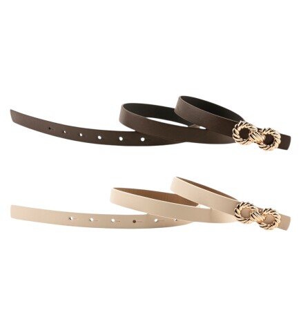 Paçuli Moda Kadın Çift Halka Tokalı Kahverengi_Bej  Kemer