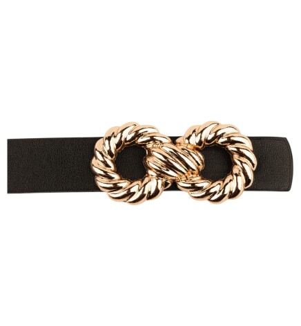 Paçuli Moda Kadın Çift Halka Tokalı  Siyah Kemer