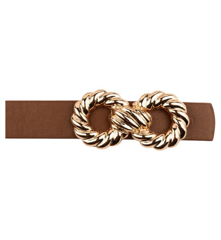 Paçuli Moda Kadın Çift Halka Tokalı Taba  Kemer