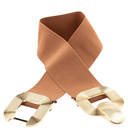 Paçuli Moda Kadın Çizgili Tokalı Lastikli Taba  Kemer