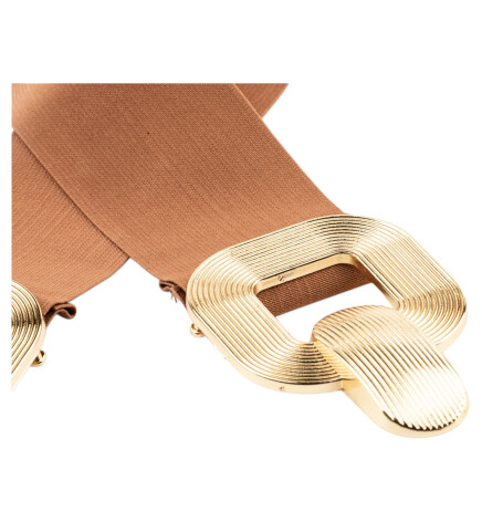 Paçuli Moda Kadın Çizgili Tokalı Lastikli Taba  Kemer