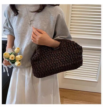 Paçuli Moda Kahverengi Hasır Omuz Çantası