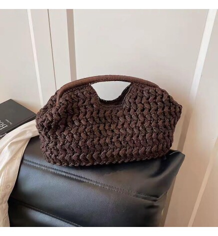 Paçuli Moda Kahverengi Hasır Omuz Çantası