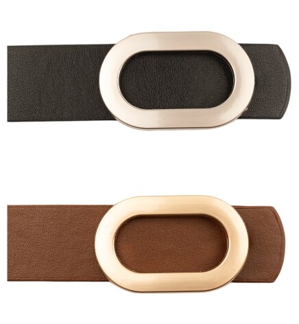 Paçuli Moda Kalın Oval Tokalı İkili set Siyah_Taba Kadın Kemeri