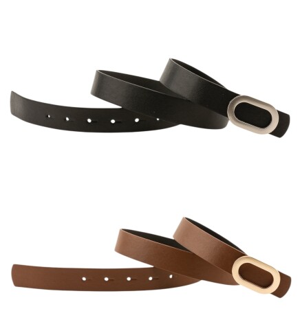 Paçuli Moda Kalın Oval Tokalı İkili set Siyah_Taba Kadın Kemeri