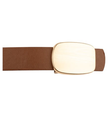 Paçuli Moda Parlak Kare Tokalı İkili Set Siyah_Taba Kadın Kemeri