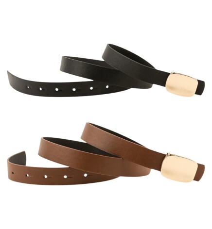 Paçuli Moda Parlak Kare Tokalı İkili Set Siyah_Taba Kadın Kemeri