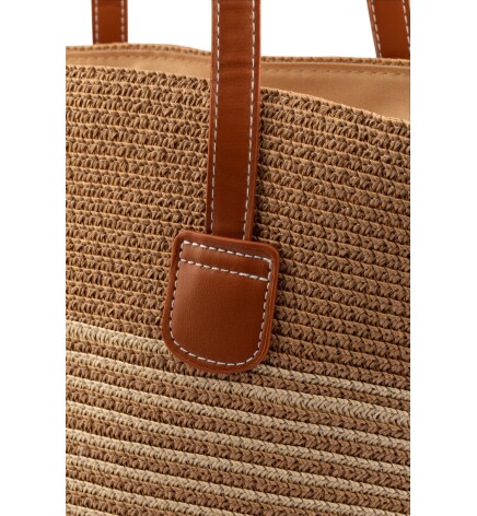 Paçuli Moda Rafya Örgü Çizgili Plaj Çantası