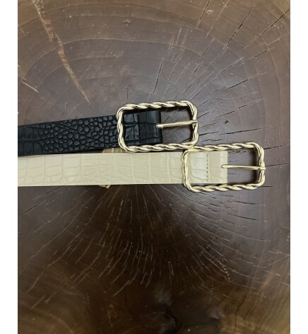 Paçuli Moda Siyah-Bej 2li Kabartma Tokalı Deri Görünümlü Kadın Kemer