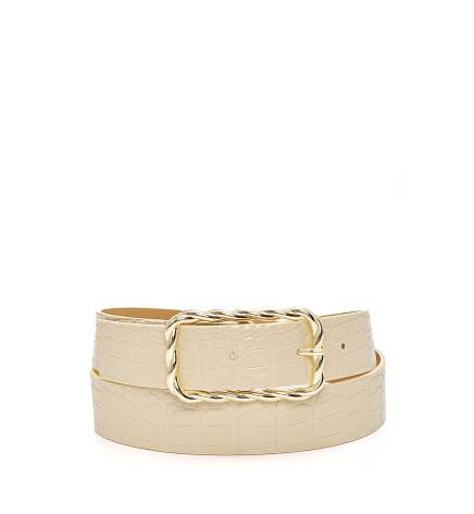 Paçuli Moda Siyah-Bej 2li Kabartma Tokalı Deri Görünümlü Kadın Kemer