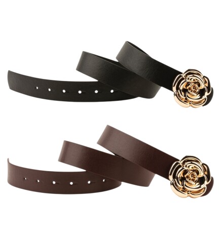 Paçuli Moda Tek Gül Tokalı İkili Set Siyah_Bordo Kadın Kemeri