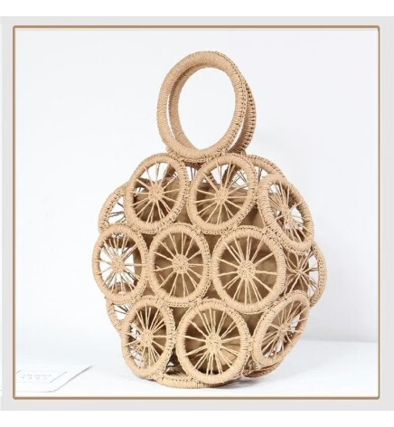 Paçuli Moda Yuvarlak Mini Boy Camel Hasır El Çantası