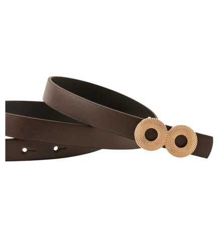 Paçuli Moda Zincir Desenli Çift Halka Tokalı Deri Görünümlü İkili Set Kahverengi_Bej Kadın Kemeri