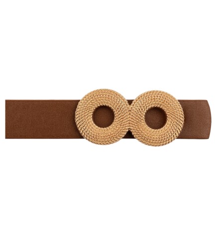 Paçuli Moda Zincir Desenli Çift Halka Tokalı İkili Set Siyah_Taba Kadın Kemeri