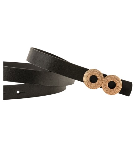 Paçuli Moda  Zincir Desenli Çift Halka Tokalı Siyah Kadın Kemeri