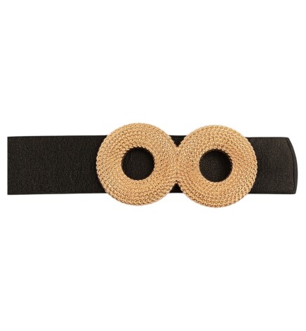 Paçuli Moda  Zincir Desenli Çift Halka Tokalı Siyah Kadın Kemeri