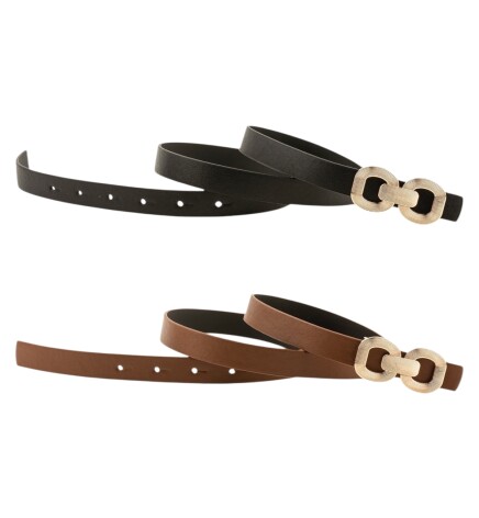 Paçuli Moda Bağ Tokalı İkili set siyah_taba Kadın Kemeri