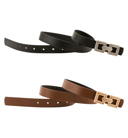 Paçuli Moda Çift Kare Tokalı İkili Set Siyah_Taba Kadın Kemer