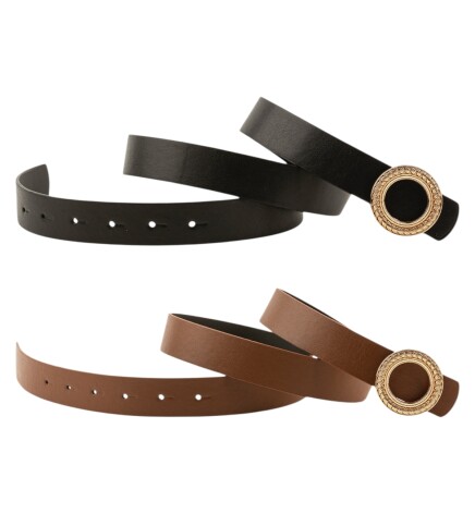 Paçuli Moda Desenli Halka Tokalı İkili Set Siyah_Taba Kadın Kemeri