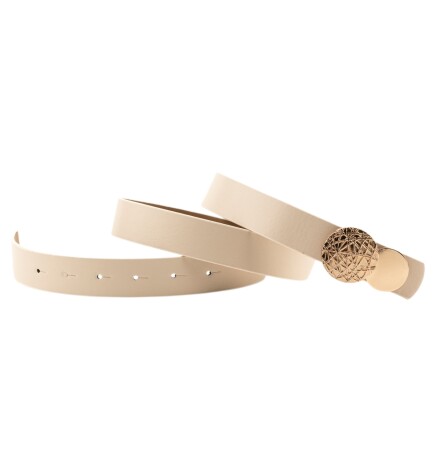 Paçuli Moda Desenli Yuvarlak Tokalı Bej Kadın Kemeri
