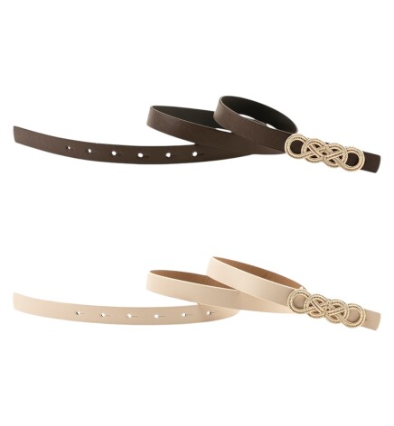 Paçuli Moda İkili Düğüm Tokalı ikili set Kahverengi_Bej Kadın Kemer